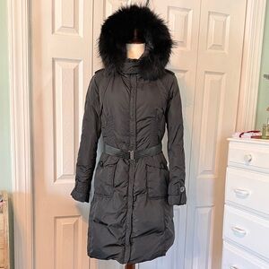 Moncler Black Puffer Coat with Fur Hood Sz 2